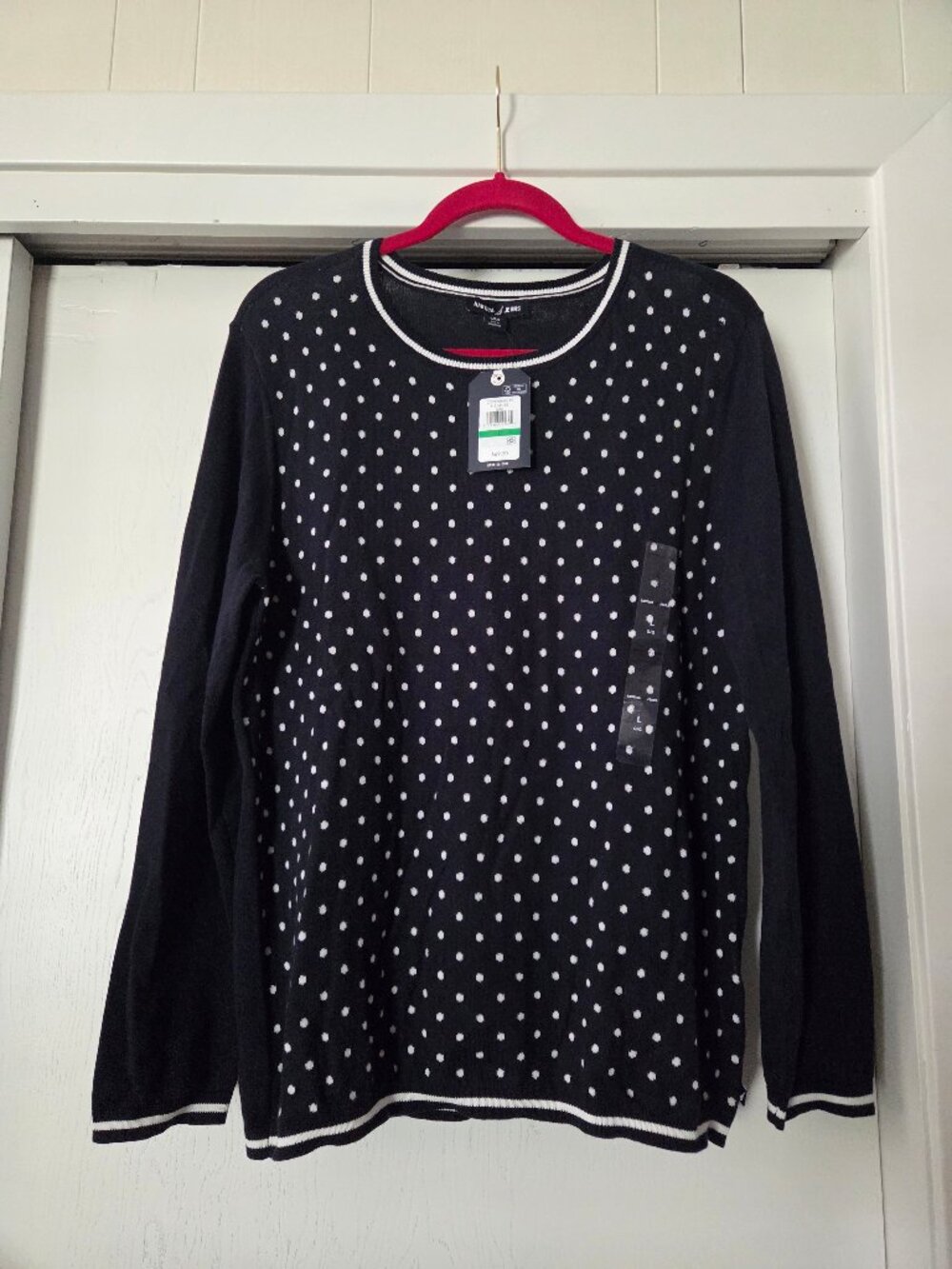 NWT Nautica Jeans Size Large Copenhagen Navy Blue Polka Dot Sweater 100% Cotton